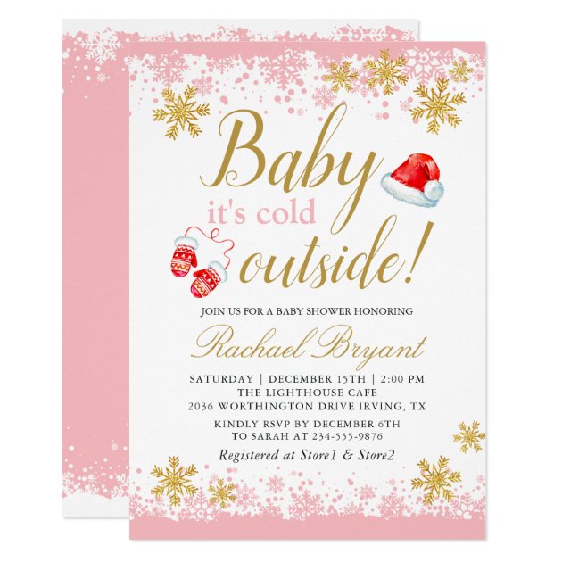 Pink Girl Baby Its Cold Outside Baby Shower Invitation