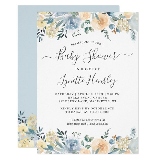 Bohemian Vanilla Blue Floral Baby Shower Invitation