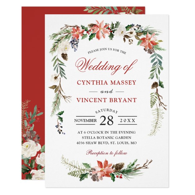 Christmas Poinsettia Floral Arch Winter Wedding Invitation