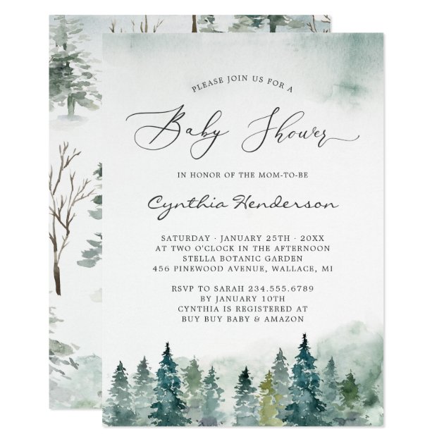 Winter Baby Shower Elegant Chic Forest Pine Trees Invitation