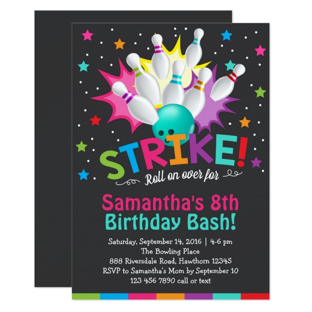 bowling invitation, bowling birthday invite