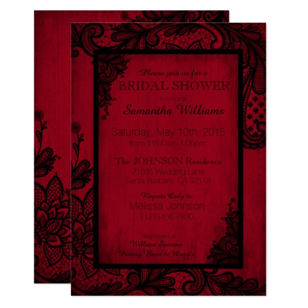 Red and Black Lace Gothic Bridal Shower Invitation
