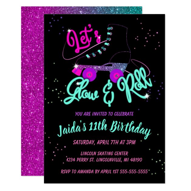 Glow Roller Skate Birthday Invitation