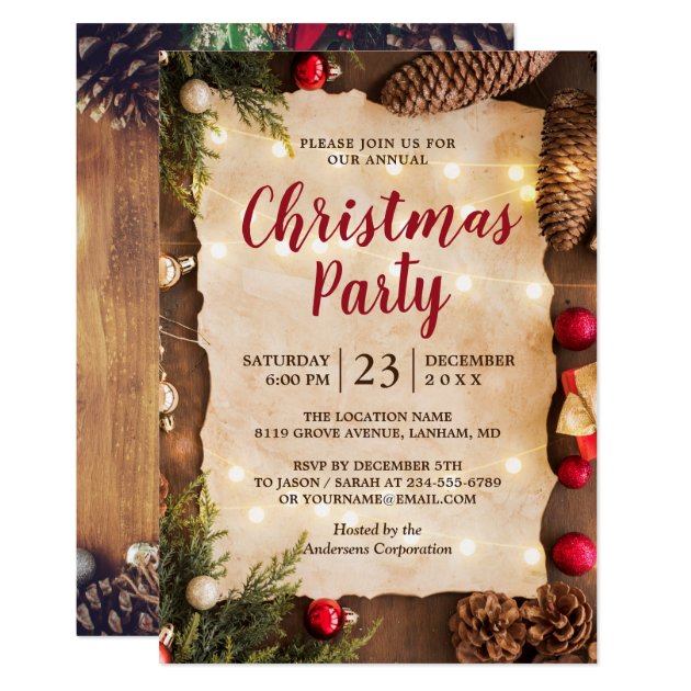 Rustic Christmas Atmosphere Lights Holiday Party Invitation