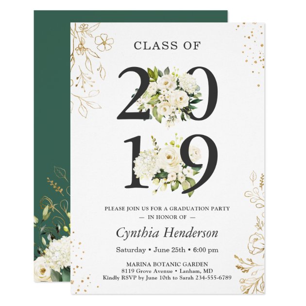 Class of 2019 Greenery Floral Graduation Party Invitation