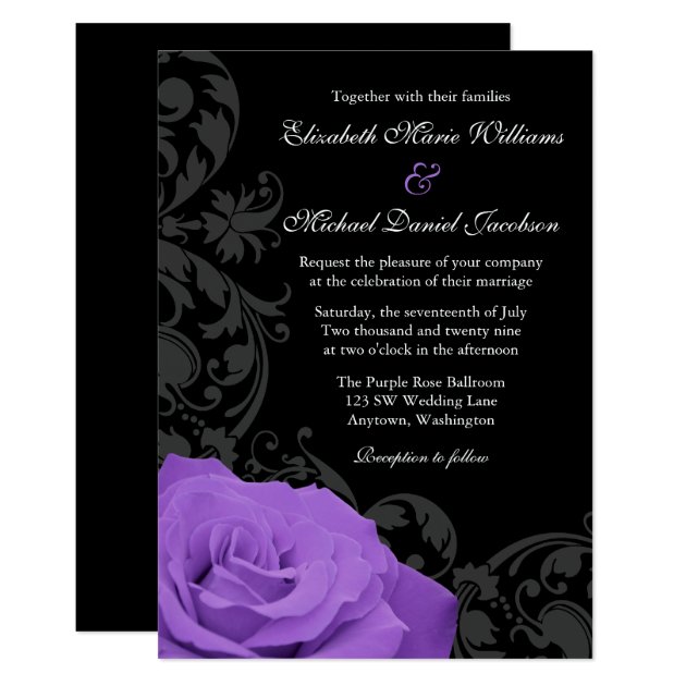 Purple Rose Flourish Wedding Invitations