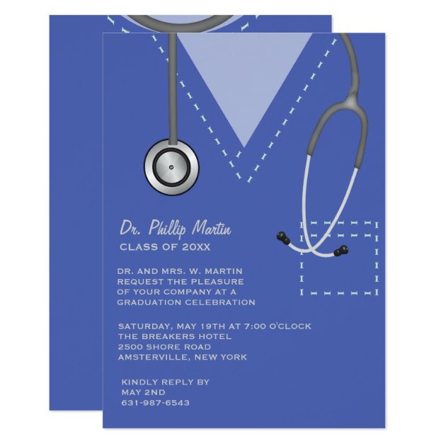 Scrubs Blue Medical Graduation Invitation