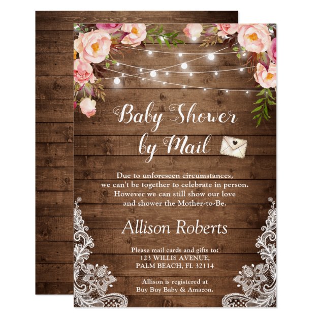 Baby Shower By Mail Rustic String Lights Floral Invitation