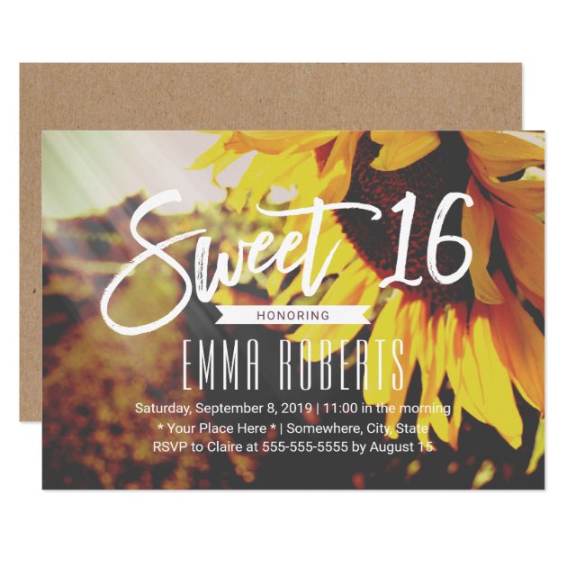 Rustic Sunflower Elegant Floral Sweet 16 Birthday Invitation