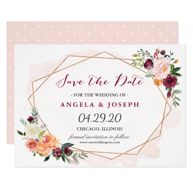 Romantic Blush Pink Floral Wedding Save The Date Card