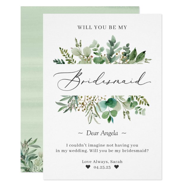 Classy Eucalyptus Leaves Be My Bridesmaid Proposal Invitation