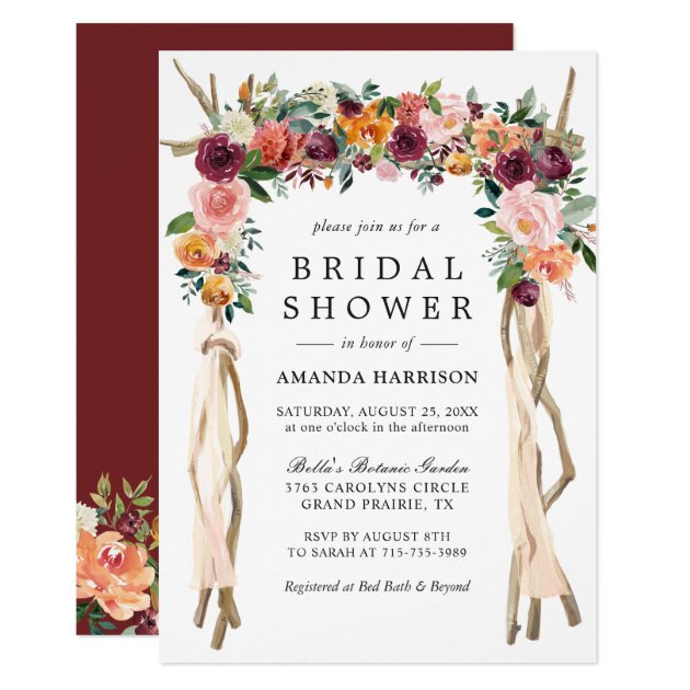 Rustic Bloom Burgundy Blush Floral Bridal Shower Card
