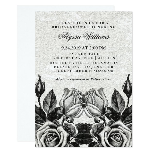 Edgy Victorian Roses Black and White Bridal Shower Invitation