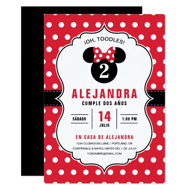 Minnie Mouse Cumpleaños de lunares rojos y blancos Invitation