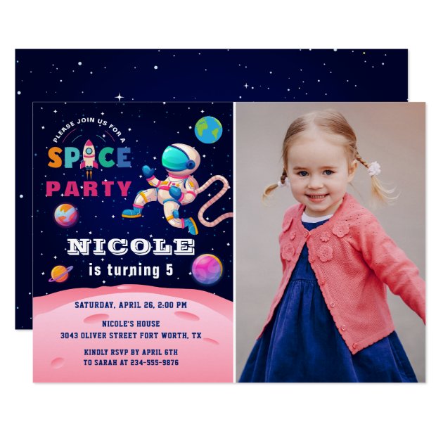 Earth Outer Space Astronaut Galaxy Birthday Photo Invitation