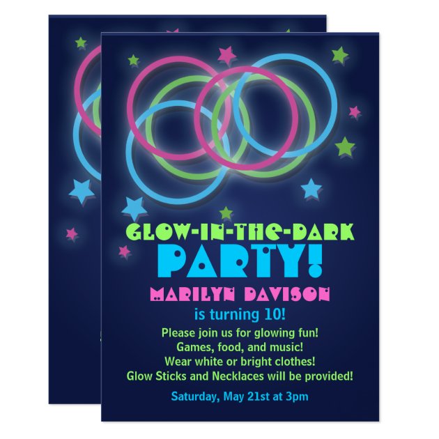 Glow in the Dark Party Invitations Rings and Stars