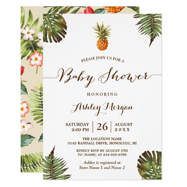 Tropical Leaves Pineapple Summer Baby Shower Invitation