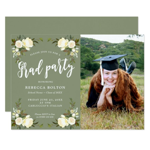 ivory roses boho modern graduation photo card