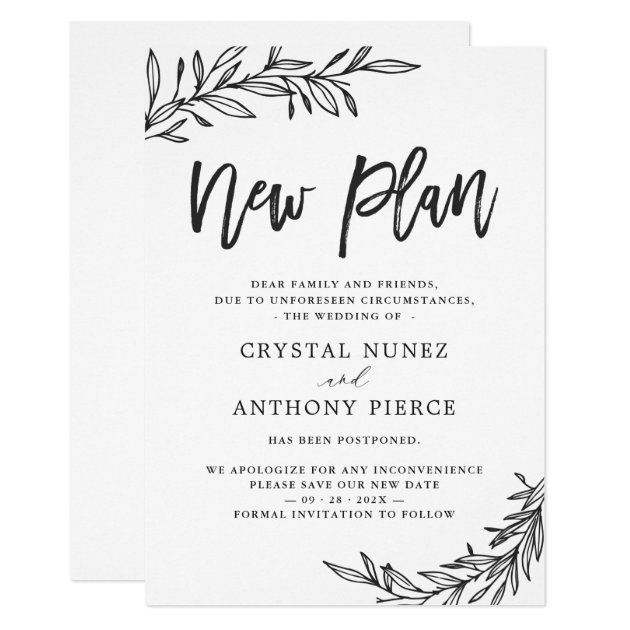 Wedding Postponed New Plan Save our New Date Invitation