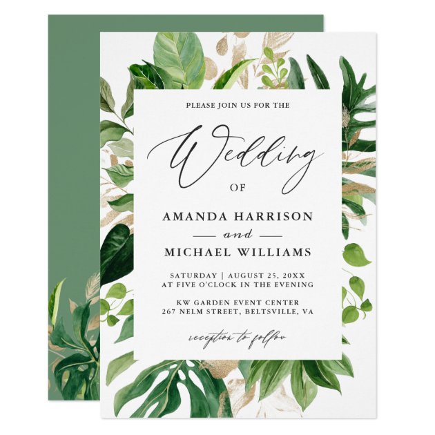 Greenery Tropical Palm Leaves Summer Wedding Invitation