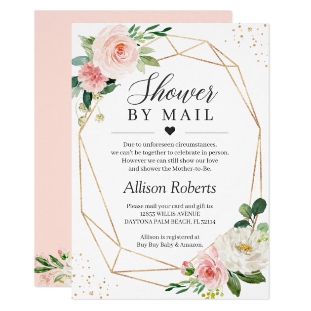 Shower By Mail Blush Pink Floral Gold Geometric Invitation