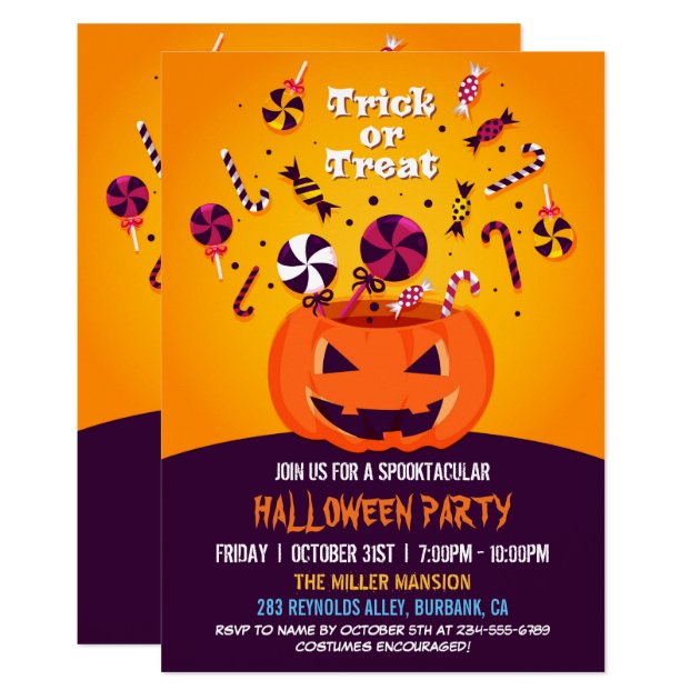 Trick or Treat Jack-O-lantern Halloween Party Invitation