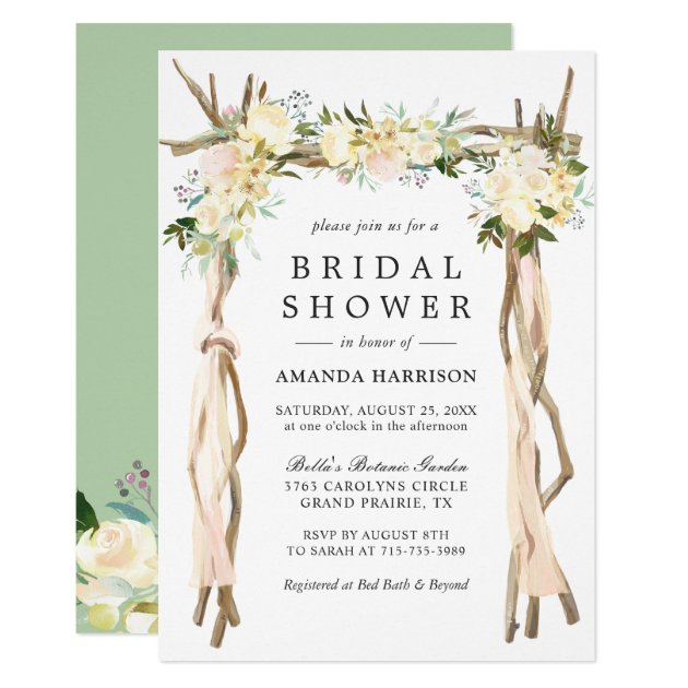 Rustic Floral Arch Ivory White Bridal Shower Card