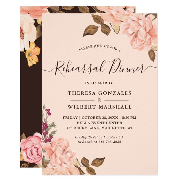 Beautiful Vintage Blush Floral Rehearsal Dinner Invitation