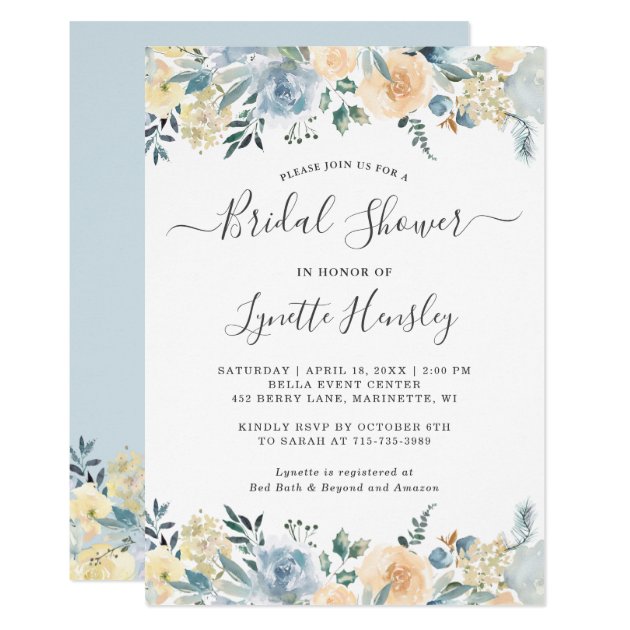Spring Vanilla Blue Floral Bridal Shower Invitation