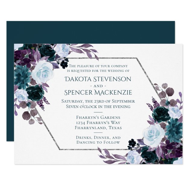 Moody Boho | Teal Purple Flora Geometric Wedding Invitation