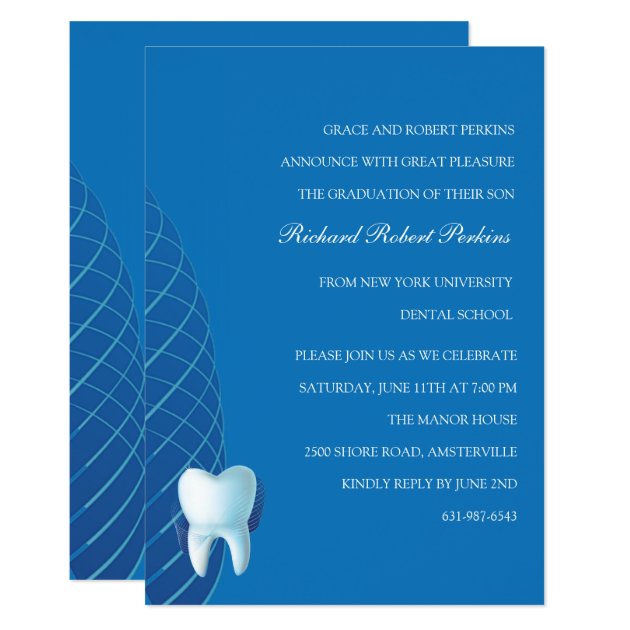 Bicuspid In Blue Dental School Graduation  Invitat Invitation