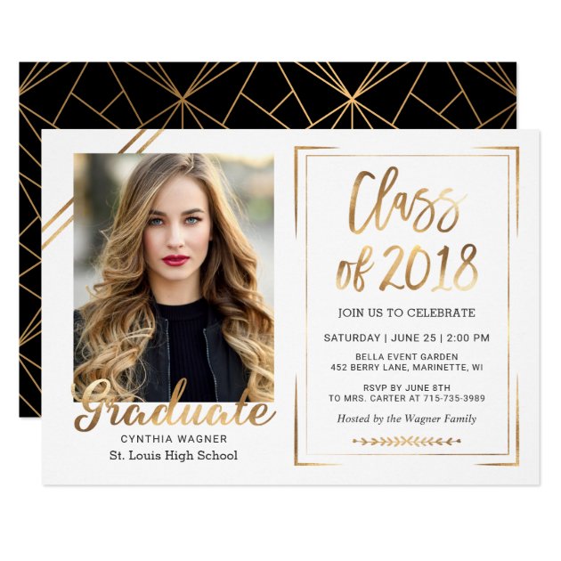 Class of 2018 Black White Gold Photo Graduaiton Card