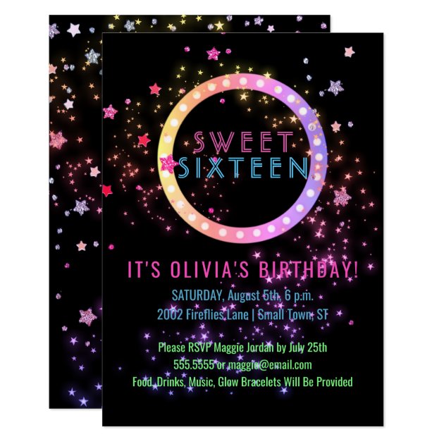 Neon Glow in the Dark Party | Sweet 16 Invitation