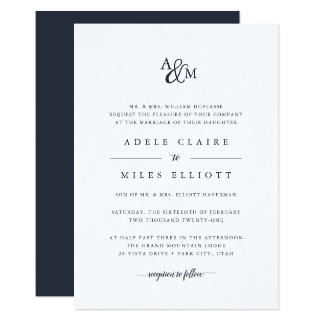Navy | Ampersand Monogram Wedding Invitation