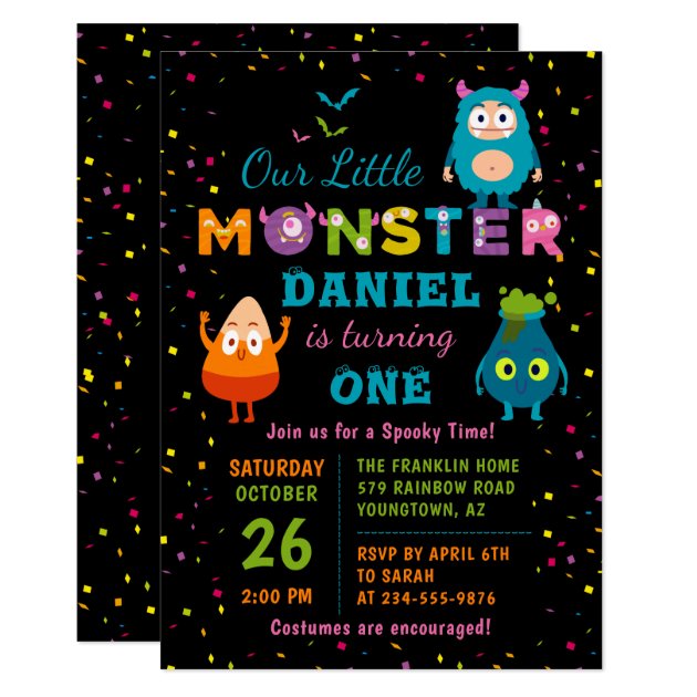 Little Monster Halloween Costume Birthday Party Invitation