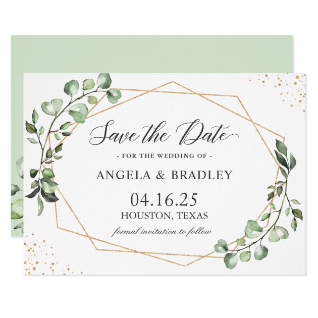 Rustic Eucalyptus Leaves Geometric Save the Date Invitation