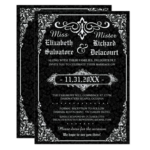 Black Gothic Victorian Damask Wedding Invites