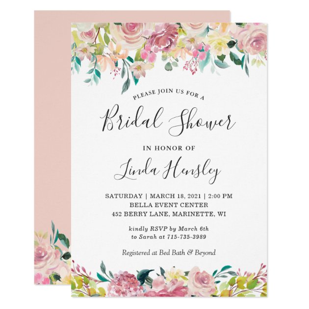 Pastel Chic Blush Floral Spring Bridal Shower Invitation