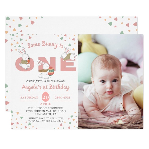 Easter Pink Some Bunny First Birthday Photo Invitation