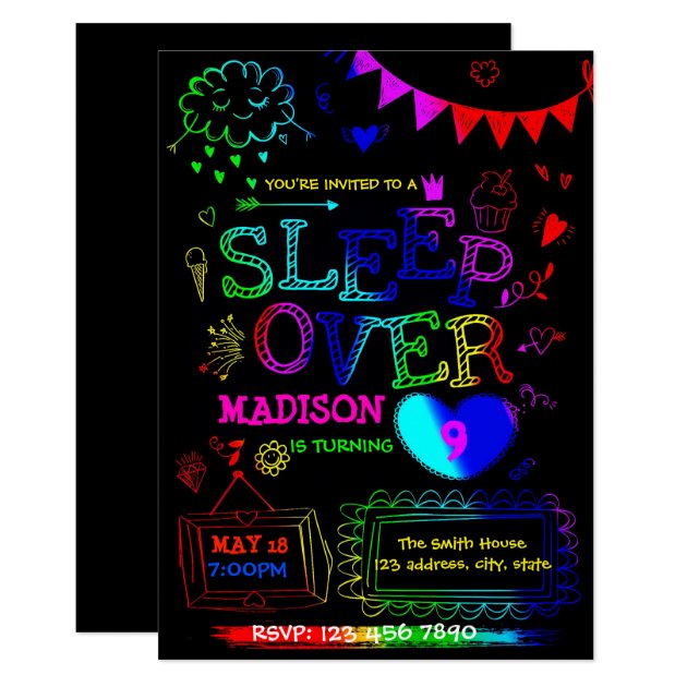 Neon Glow slumber Party Invitation