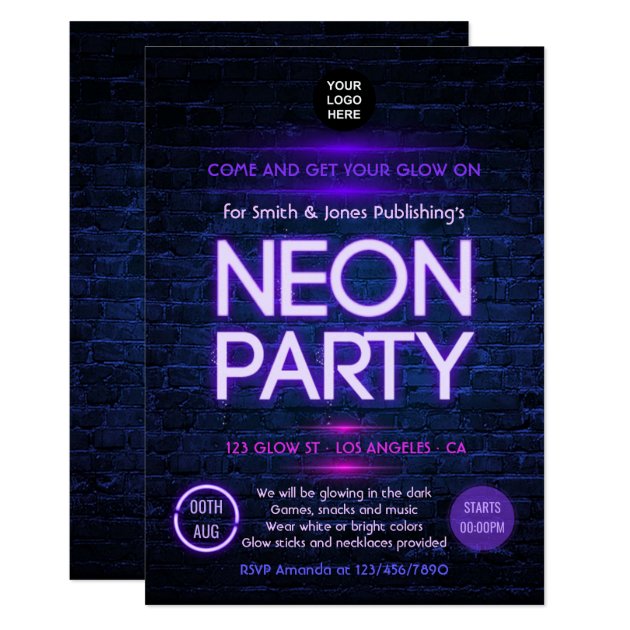 Glow in the Dark Neon Corporate party invitation