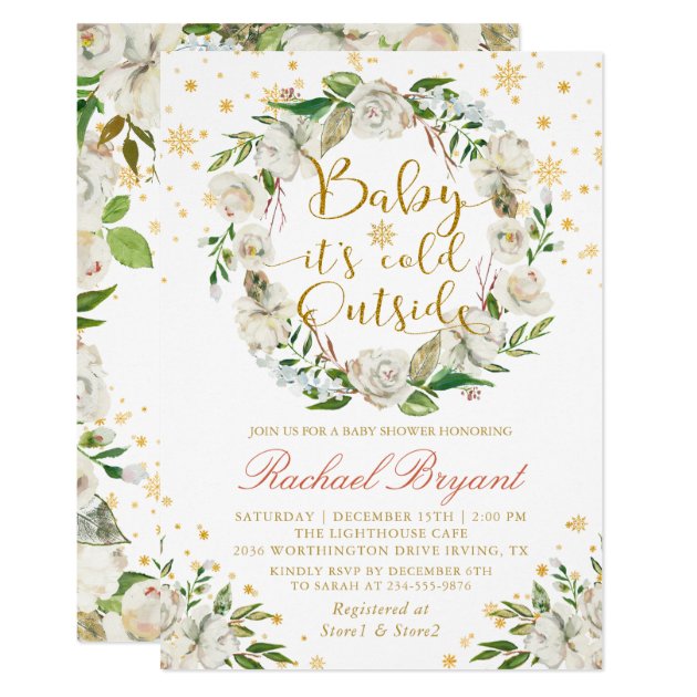 Winter Floral Baby Its Cold Outside Baby Shower Invitation