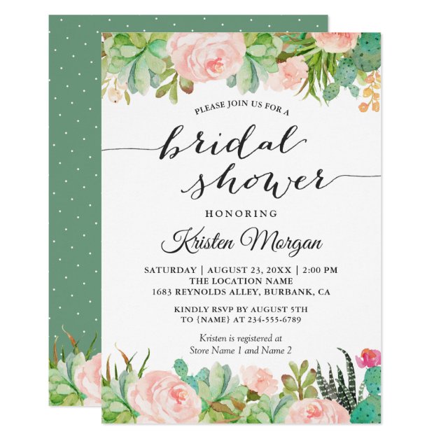 Rustic Succulent Cactus Floral Bridal Shower Invitation