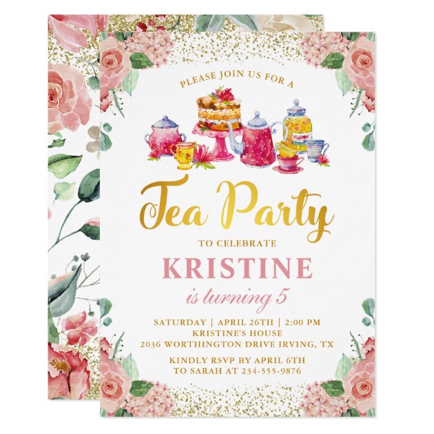 Watercolor Flower Garden Tea Party Girls Birthday Invitation