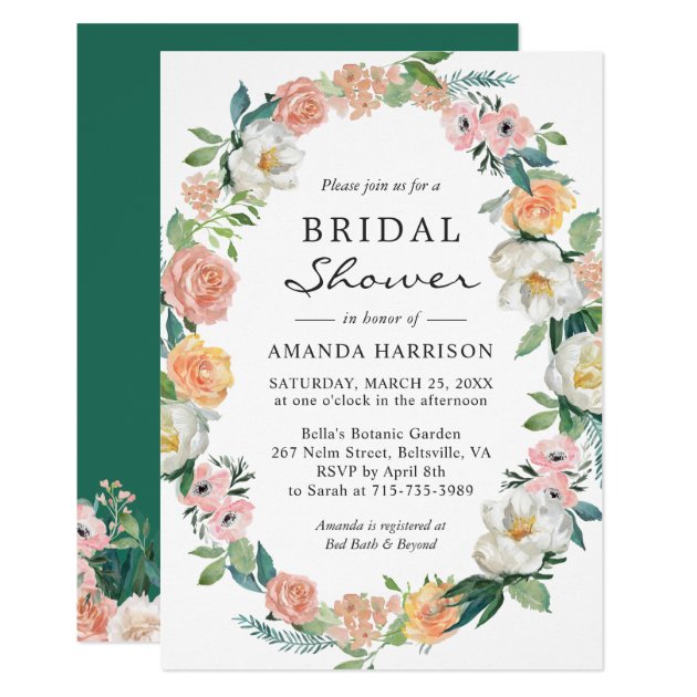 Greenery Secret Garden Floral Wreath Bridal Shower Invitation