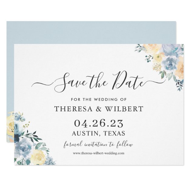 Bohemian Chic Vanilla Blue Wedding Save the Date Invitation