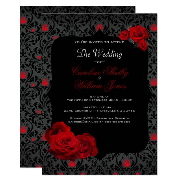 Gothic Rose Black and Red Wedding Invitation