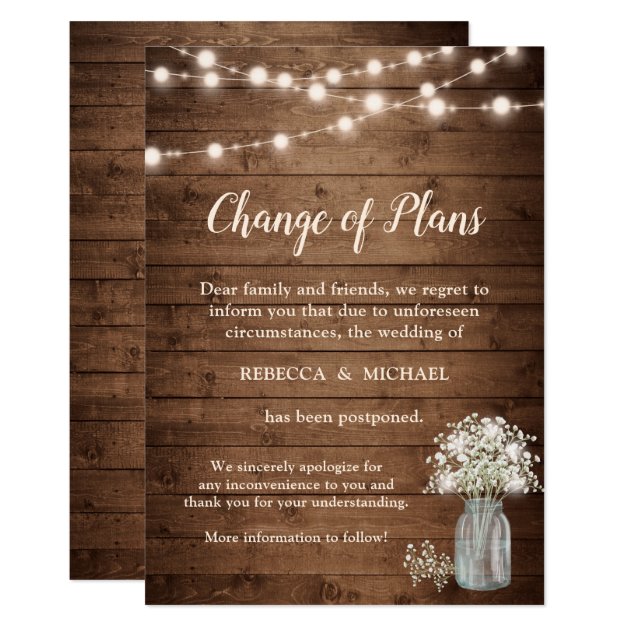 Change of Plans Rustic Baby's Breath String Lights Invitation
