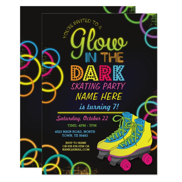 Glow In The Dark Roller Skating Birthday Invite