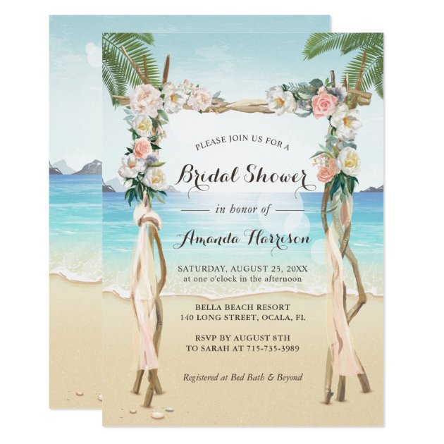 Beach Arbor Arch Floral Tropical Bridal Shower Card